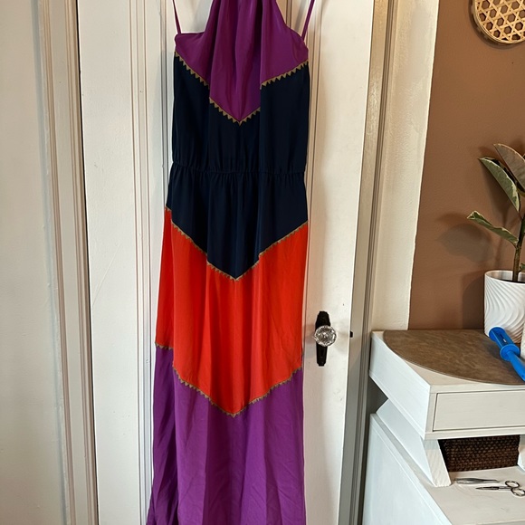 BCBG MaxAzria Dee Maxi Dress color block halter Sz S - Picture 6 of 9